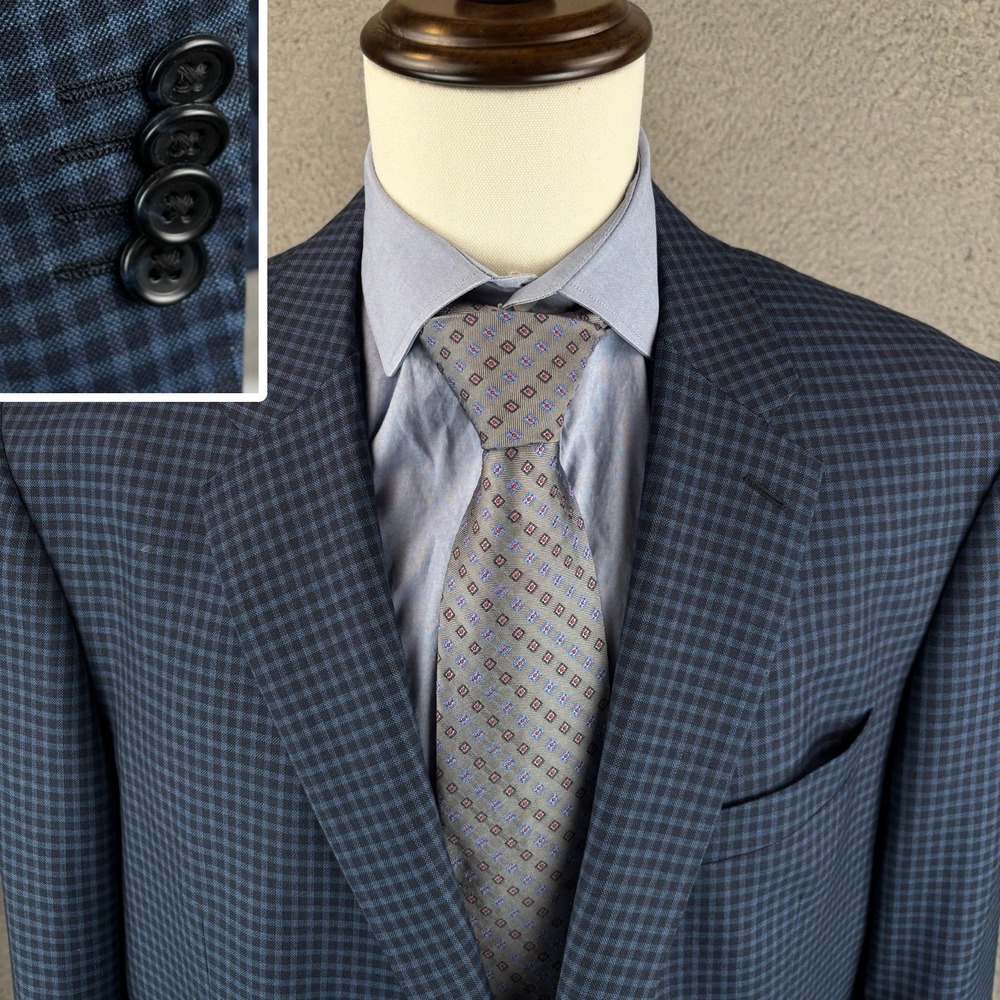 Paul Betenly‎ Sport Coat Jacket 48R Navy Gingham Check Wool Lanificio Filarte